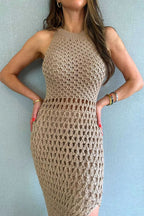 Vestido Sofie – Maxi Tricot Texturizado com Fenda e Decote Cavado