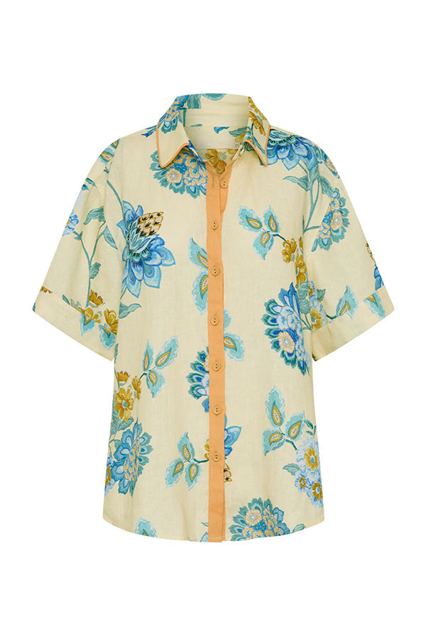 Conjunto Giselle – Camisa Floral com Saia Mini de Zíper em Linho