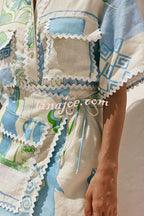 Conjunto Pierre – Camisa Estampada com Saia Envelope em Linho e Amarração Lateral