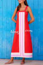 Vestido Clara – Maxi Estilo Resort com Alças e Estampa Listrada