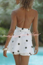 Conjunto Gabby – Colete Halter com Poá e Cinto de Anel Metálico com Shorts Soltos