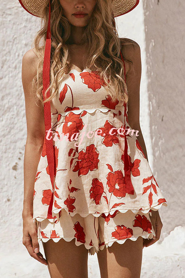 Conjunto Rosella – Top Tomara que Caia Floral com Shorts de Linho Cintura Elástica