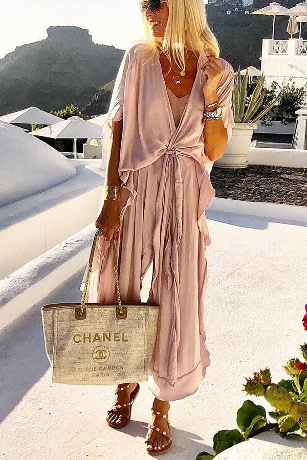 Vestido longo tipo quimono com cinto Island Girl