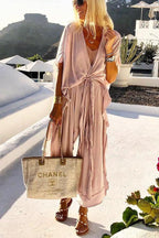 Vestido longo tipo quimono com cinto Island Girl