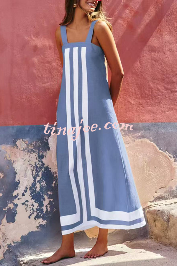 Vestido Clara – Maxi Estilo Resort com Alças e Estampa Listrada