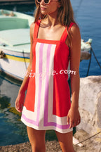 Vestido Clara – Mini de Linho com Linhas Contrastantes e Decote Quadrado