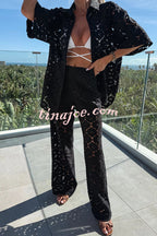 Conjunto Holiday – Camisa Rendada com Flores + Calça Pantalona com Cintura Elástica