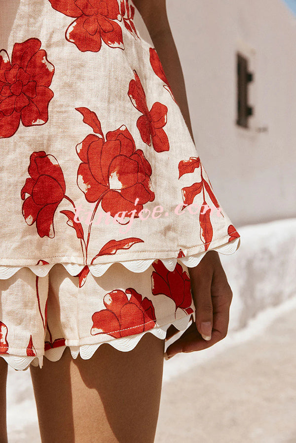Conjunto Rosella – Top Tomara que Caia Floral com Shorts de Linho Cintura Elástica