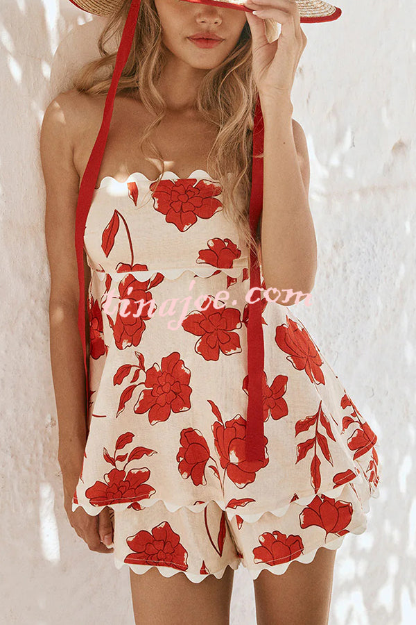 Conjunto Rosella – Top Tomara que Caia Floral com Shorts de Linho Cintura Elástica