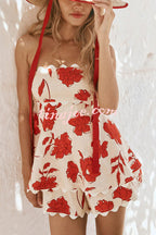 Conjunto Rosella – Top Tomara que Caia Floral com Shorts de Linho Cintura Elástica