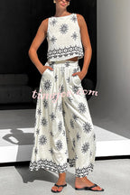 Conjunto Beatriz – Top com Estampa e Calça de Perna Larga