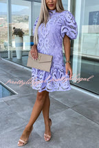 Vestido Doce Encanto – Mini com Manga Bufante e Renda de Crochê