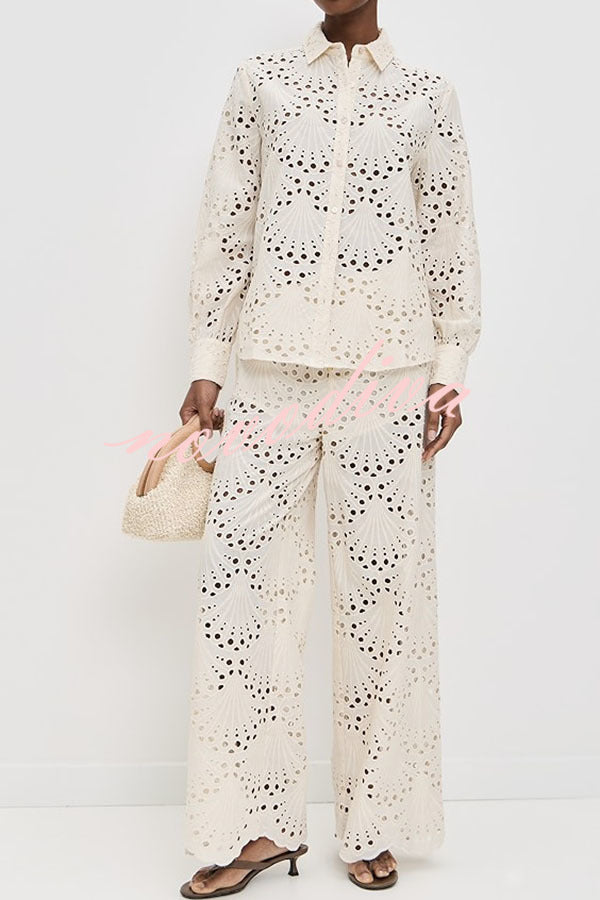 Conjunto Lillah – Renda Bordada com Estampa Concha e Manga Longa