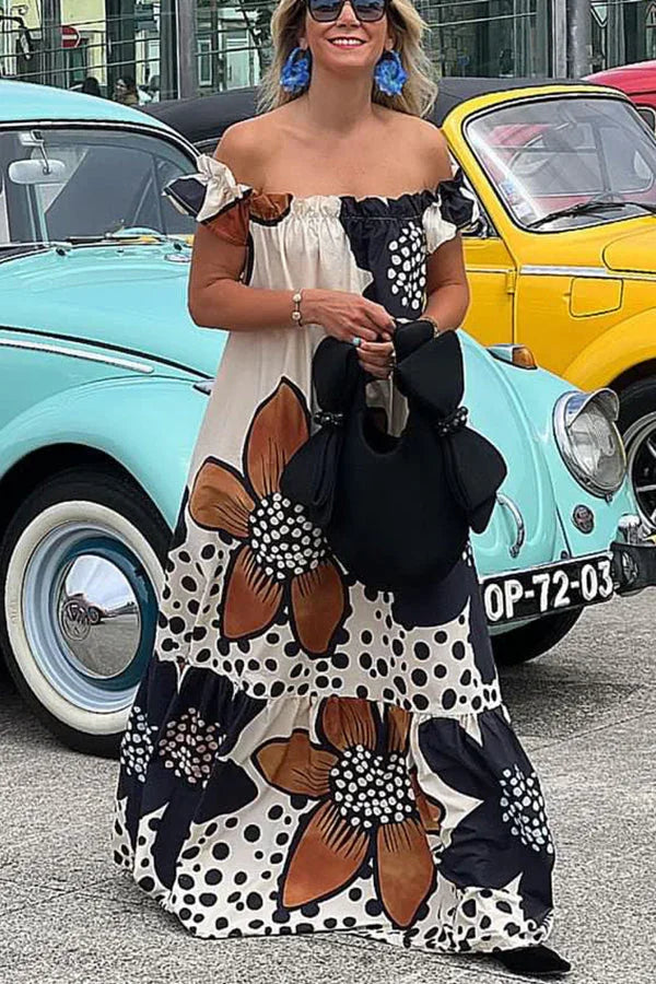 Vestido floral ombro a ombro