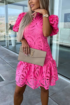 Vestido Doce Encanto – Mini com Manga Bufante e Renda de Crochê