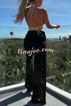 Conjunto Holiday – Camisa Rendada com Flores + Calça Pantalona com Cintura Elástica