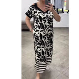 Vestido listrado com decote em V e respirável