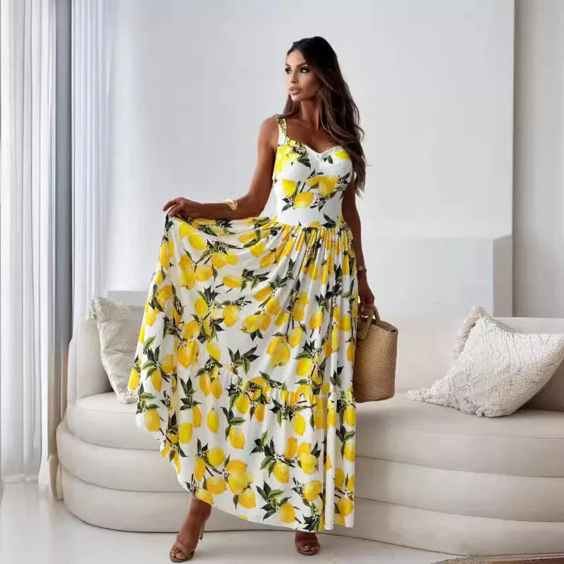 Vestido longo fluido com alças finas Verão 2025