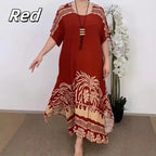 Vestido elegante com decote redondo, estampado e fluido, elástico