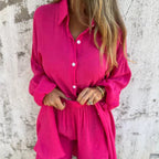 Conjunto Casual Esportivo Feminino – Camisa de Manga Longa + Shorts